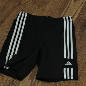 Adidas Black Athletic Shorts with White Stripes